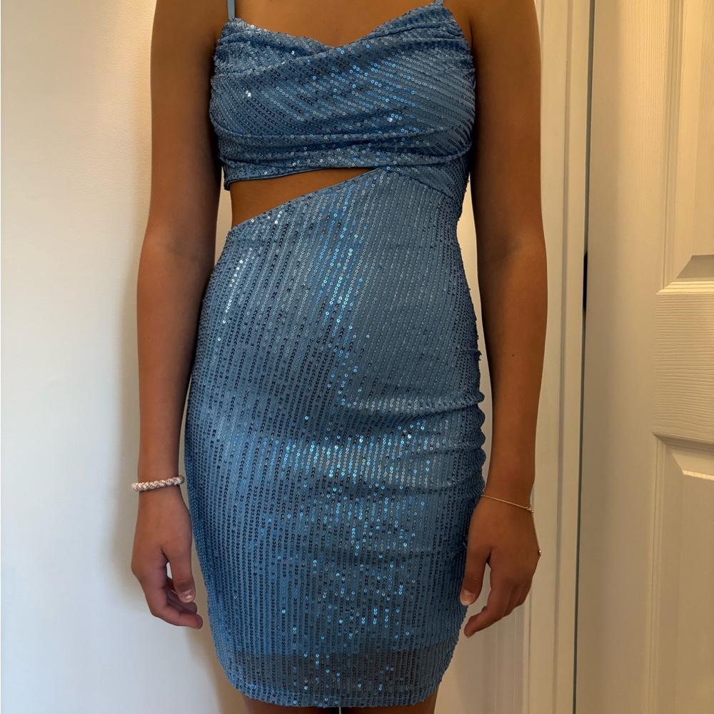 New w/o tags, Blue Sequin Cutout Dress, XS